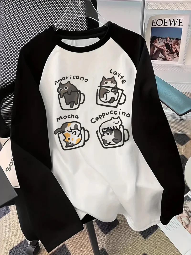 T-Shirts - Coffee Cat Long Sleeve T-Shirt Print