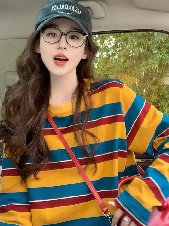 Women Color Block Striped Long - T-Shirts review and price