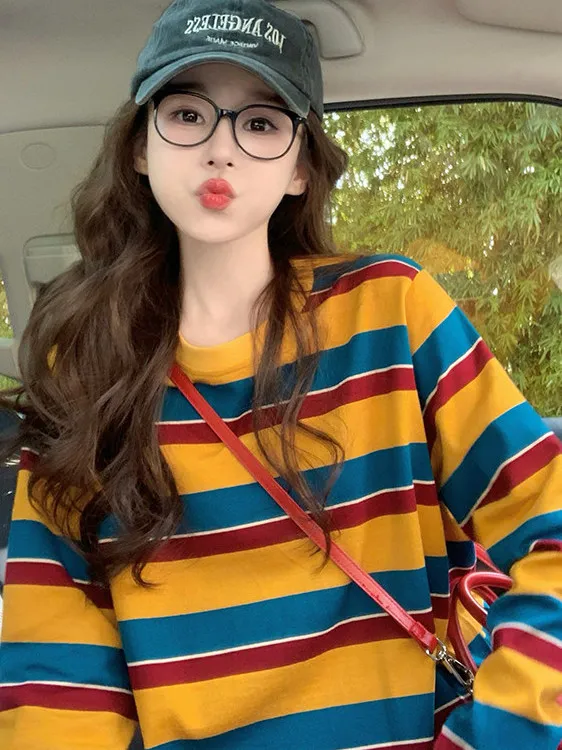 Women Color Block Striped Long - T-Shirts review and price